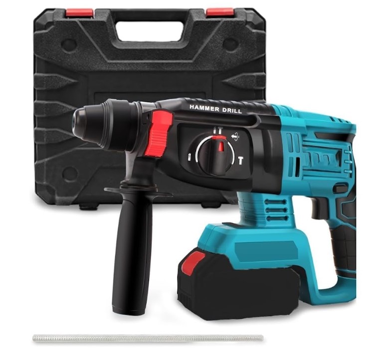 Cordless Drill Machine 26mm 21V with 2x Lithium Batteries & Fast Charger | Heavy-Duty Hammer Drill for Concrete, Metal, Wood | Keyless Chuck, 2-Speed Gearbox, LED Work Light, Torque Control - UAE Fast Delivery